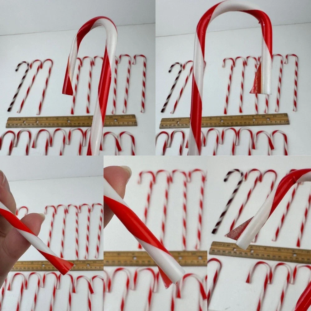 18 Vtg Thin Plastic Red White Stripe‎ Candy Cane Christmas Ornament 7.5inch READ